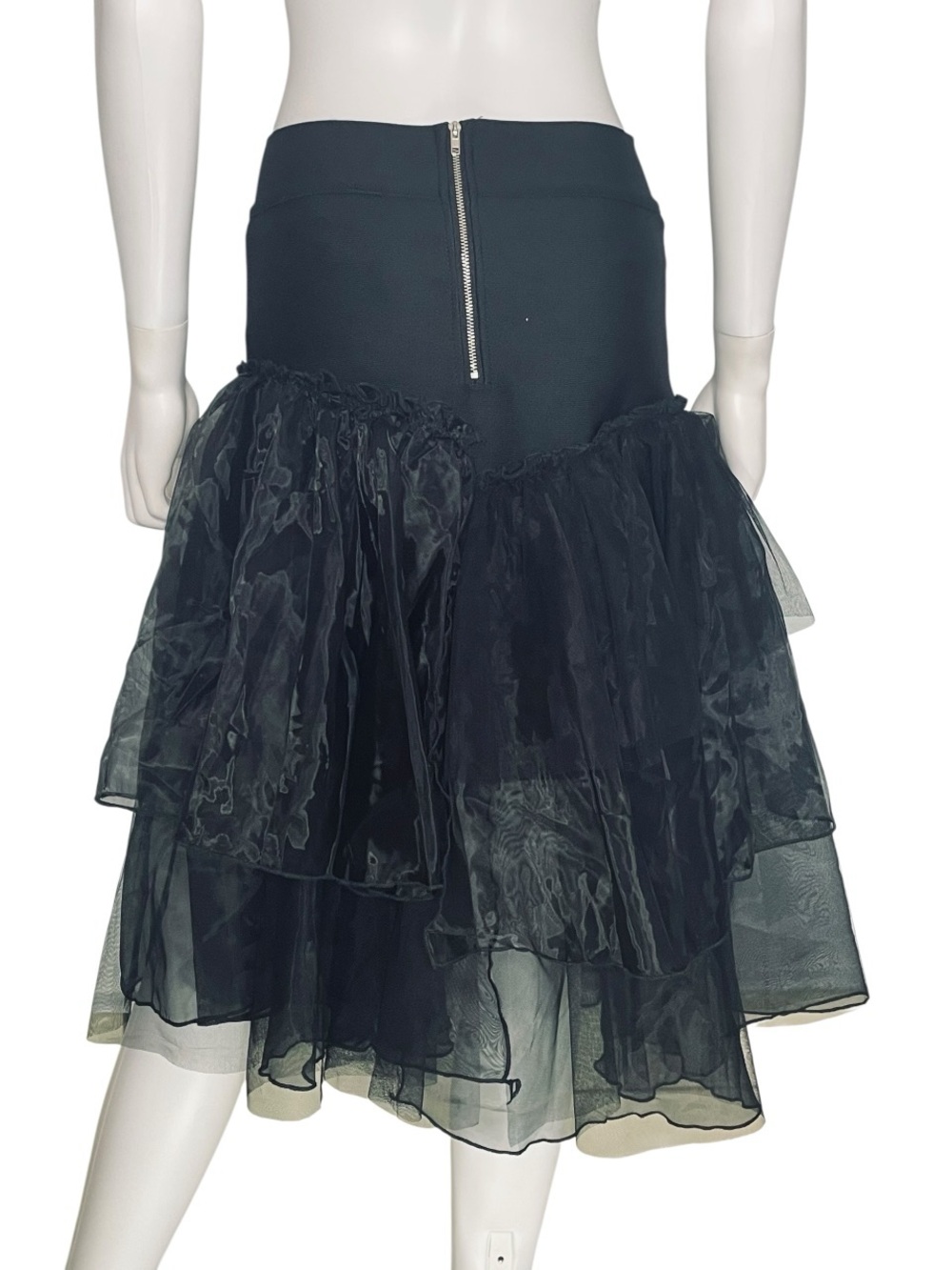 NWT Gracia Black Tiered Ruffle Mesh Skirt Size M Rosette Lined Boho Gothic $104 - Picture 5 of 6